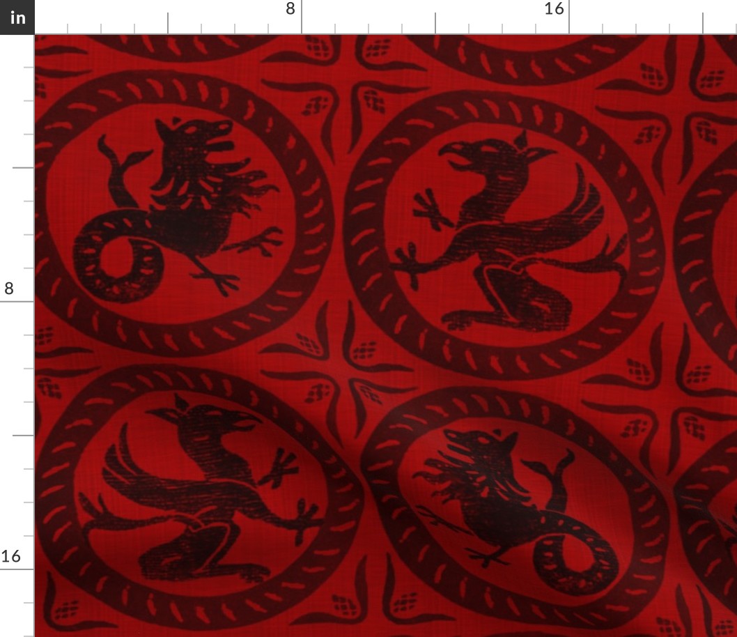 13th Century Dragon Tile ~ Richelieu_Red_and_Black____Peacoquette_Designs___Copyright_2016