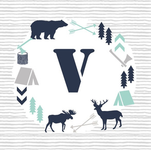 boys nursery baby boy camping woodland bear forest navy blue mint and grey kids nursery baby quilt FQ monogram