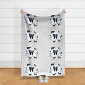 boys nursery baby boy camping woodland bear forest navy blue mint and grey kids nursery baby quilt FQ monogram