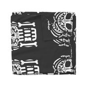 Halloween Sugar Skull & Bone Tea Towel - Black and White