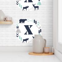 boys nursery baby boy camping woodland bear forest navy blue mint and grey kids nursery baby quilt FQ monogram