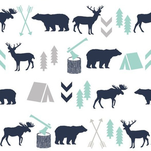 boys nursery baby boy camping woodland bear forest navy blue mint and grey kids nursery baby quilt FQ monogram