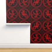 13th Century Dragon Tile ~ Richelieu Red on Black 