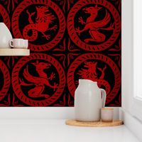 13th Century Dragon Tile ~ Richelieu Red on Black 