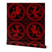 13th Century Dragon Tile ~ Richelieu Red on Black 