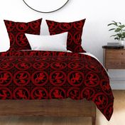 13th Century Dragon Tile ~ Richelieu Red on Black 