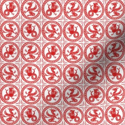 13th Century Dragon Tile ~ Richelieu Red on White 