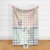 2 yard - Triangle Quilt top - mint/peach/pink/grey