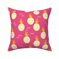 Colorful retro round pineapple fruit kitchen pastel memphis style summer design pink yellow