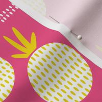 Colorful retro round pineapple fruit kitchen pastel memphis style summer design pink yellow