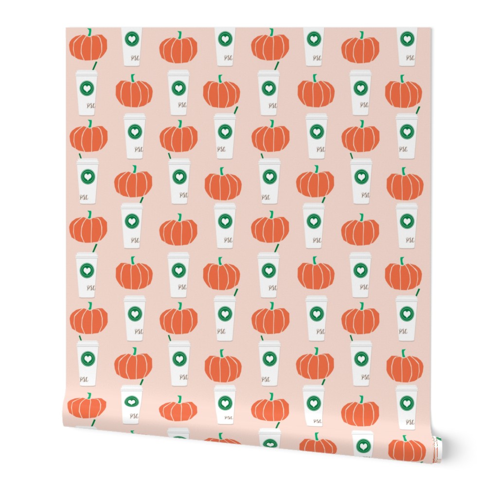 pumpkins autumn florals flower girly painted floral peach fall pumpkin spice latte fabric, autumn girls pumpkin spice, coffee, psl, pumpkin spice latte, latte, autumn, fall