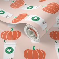 pumpkins autumn florals flower girly painted floral peach fall pumpkin spice latte fabric, autumn girls pumpkin spice, coffee, psl, pumpkin spice latte, latte, autumn, fall