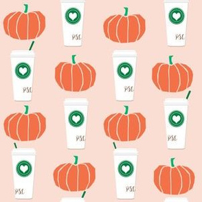 pumpkins autumn florals flower girly painted floral peach fall pumpkin spice latte fabric, autumn girls pumpkin spice, coffee, psl, pumpkin spice latte, latte, autumn, fall