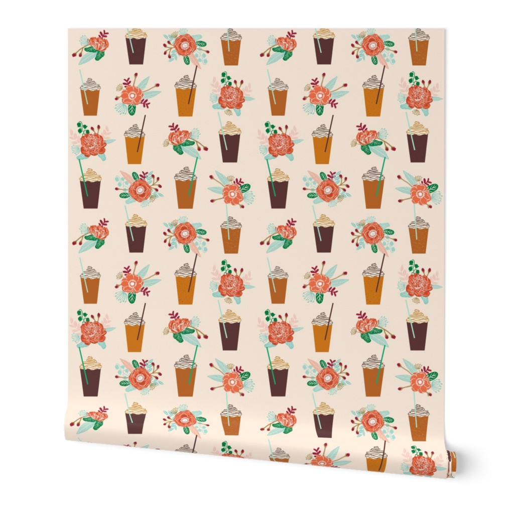 pumpkins autumn florals flower girly painted floral peach fall pumpkin spice latte fabric, autumn girls pumpkin spice, coffee, psl, pumpkin spice latte, latte, autumn, fall