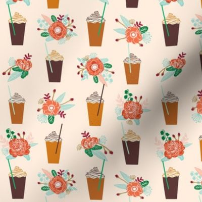 pumpkins autumn florals flower girly painted floral peach fall pumpkin spice latte fabric, autumn girls pumpkin spice, coffee, psl, pumpkin spice latte, latte, autumn, fall