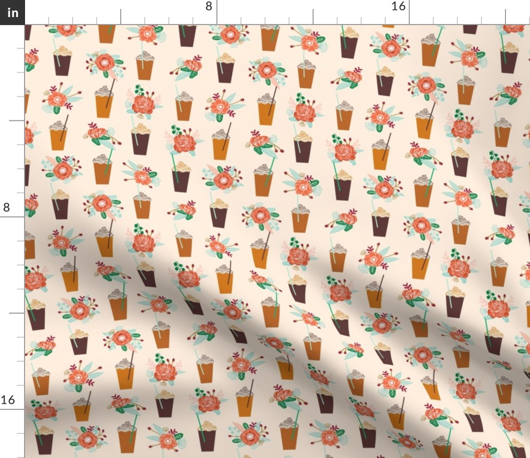 pumpkins autumn florals flower girly painted floral peach fall pumpkin spice latte fabric, autumn girls pumpkin spice, coffee, psl, pumpkin spice latte, latte, autumn, fall