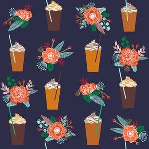 pumpkins autumn florals flower girly painted floral peach fall pumpkin spice latte fabric, autumn girls pumpkin spice, coffee, psl, pumpkin spice latte, latte, autumn, fall