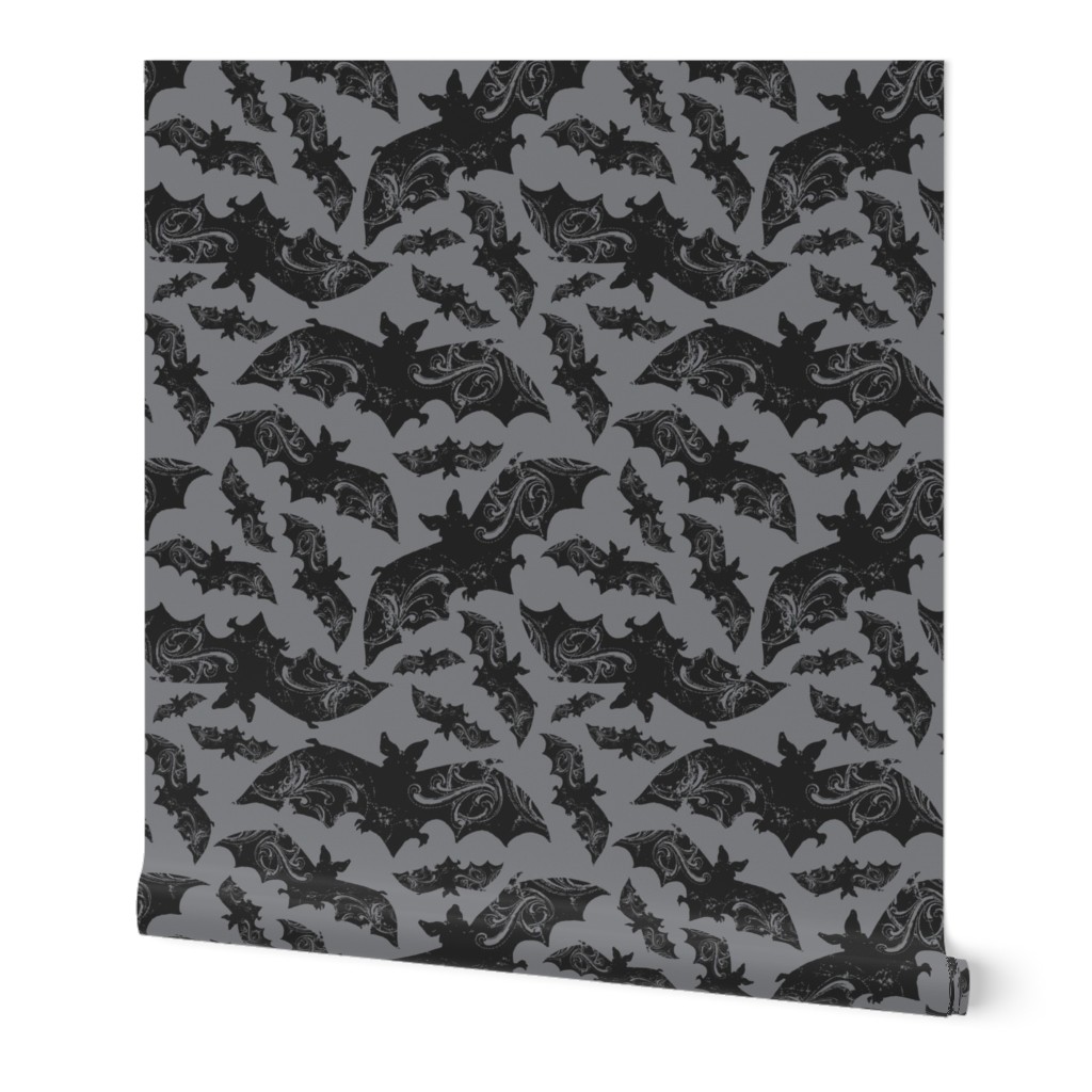 Night Flight - Gothic Halloween Bats Grey