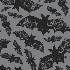 Night Flight - Gothic Halloween Bats Grey