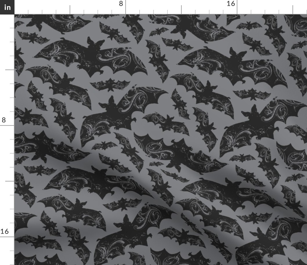 Night Flight - Gothic Halloween Bats Grey