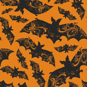 Night Flight - Gothic Halloween Bats Orange