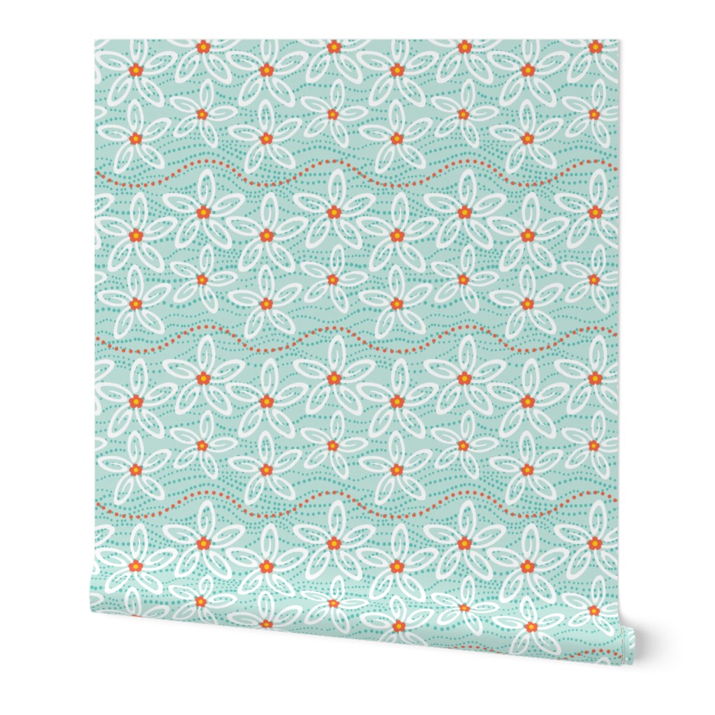 Swimming Stars - Starfish Floral Aqua