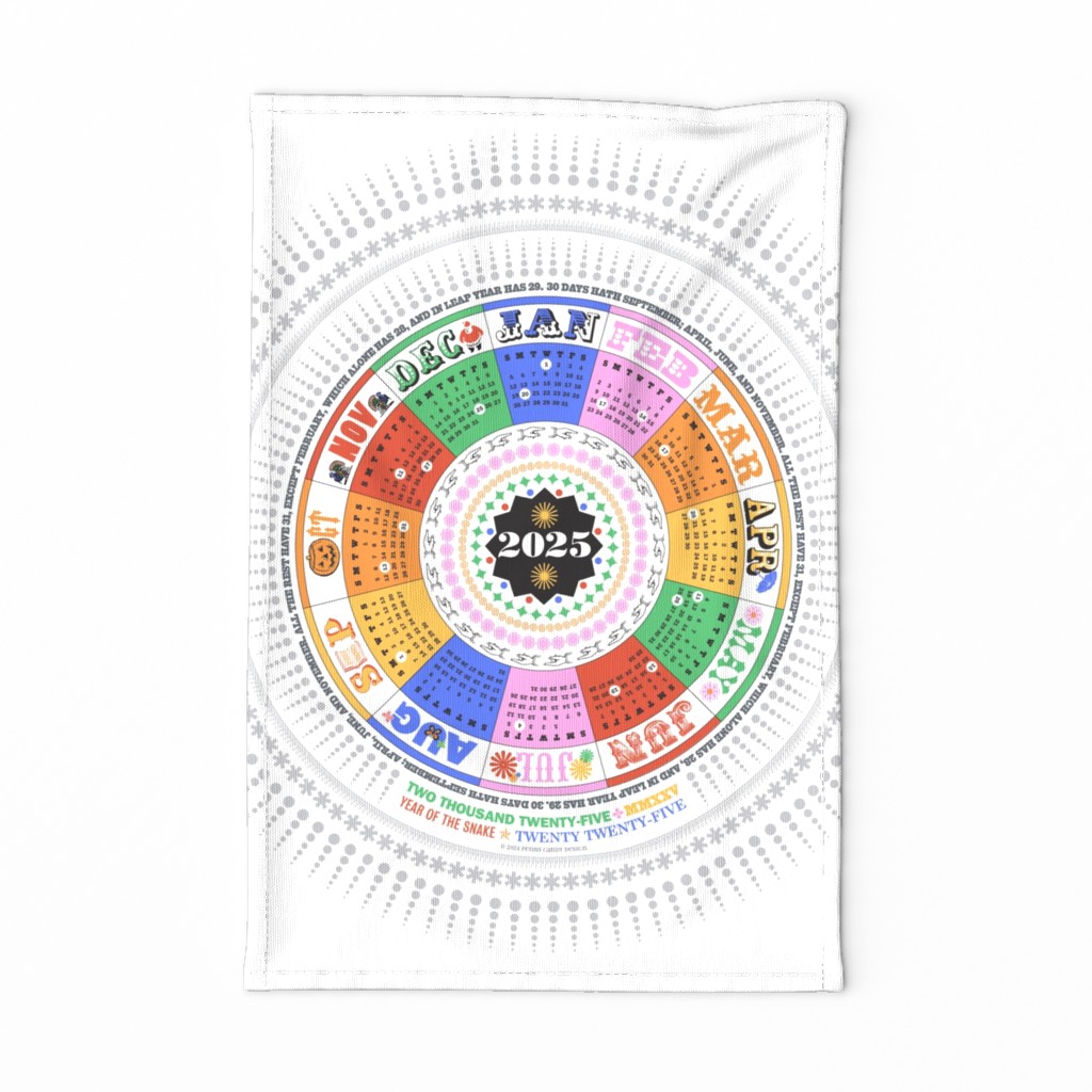 2024 Circle Tea Towel Calendar & Wall Hanging (Dopamine)