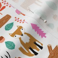 autumn fall woodland cute animals fox deer raccoon leaves logs