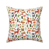 autumn fall woodland cute animals fox deer raccoon leaves logs