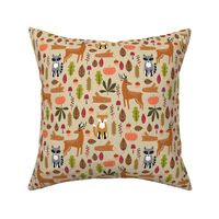 autumn fall woodland cute animals fox deer raccoon leaves logs