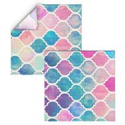 Rainbow Pastel Watercolor Moroccan Pattern - large horizontal print