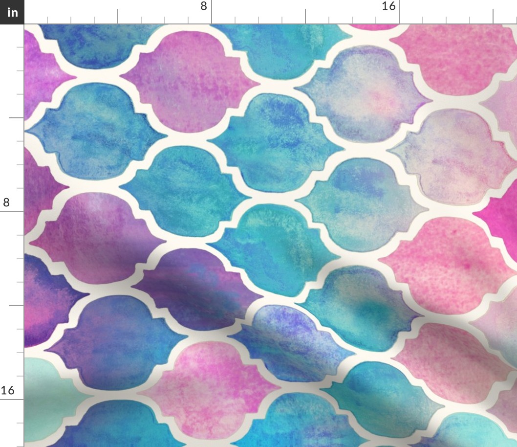 Rainbow Pastel Watercolor Moroccan Pattern - large horizontal print