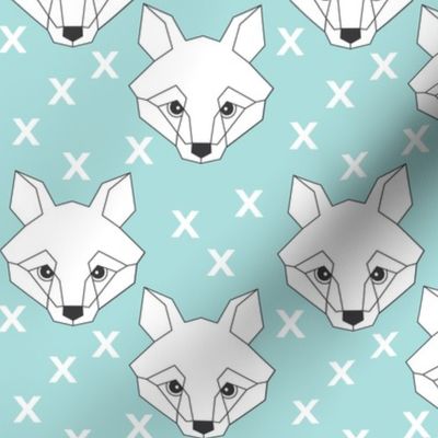 Geometric white fox-on-blue