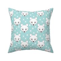 Geometric white fox-on-blue