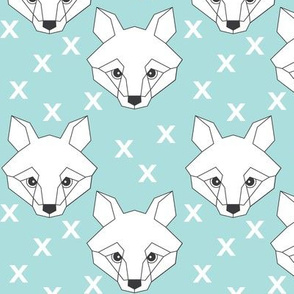Geometric white fox-on-blue