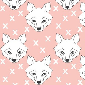 Geometric white fox on pink