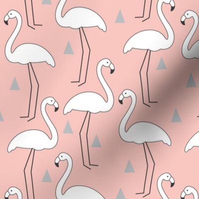 White Flamingos on Soft Pink