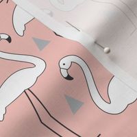 White Flamingos on Soft Pink