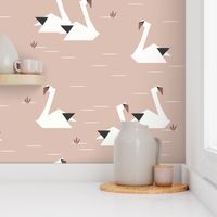 Swans - origami birds water birds geometric blush || by sunny afternoon