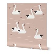 Swans - origami birds water birds geometric blush || by sunny afternoon