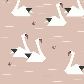 Swans - origami birds water birds geometric blush || by sunny afternoon