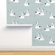 Swans - origami birds geometric birds geo animals water lake seafoam || by sunny afternoon