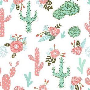 cactus flowers florals mint and pink floral girls flower cacti cute cactus