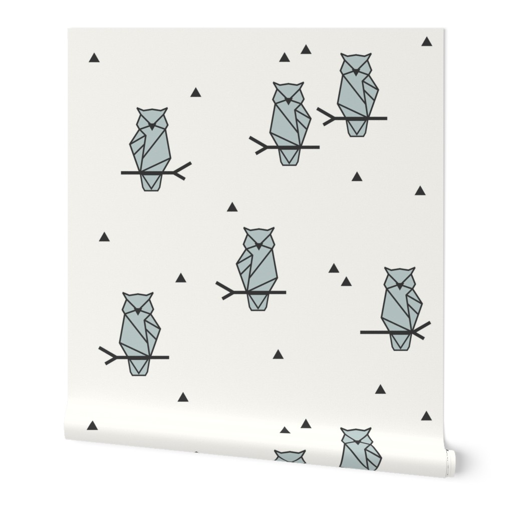 Geometric Owls - woodland birds night birds geo seafoam on Ivory || by sunny afternoon