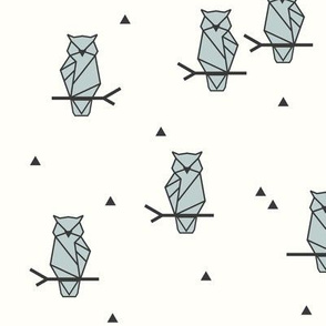 Geometric Owls - woodland birds night birds geo seafoam on Ivory || by sunny afternoon