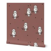 Geo owls - origami birds geometric birds geo animals woodland forrest animals burgundy red wine || by sunny afternoon