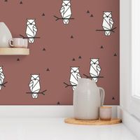 Geo owls - origami birds geometric birds geo animals woodland forrest animals burgundy red wine || by sunny afternoon