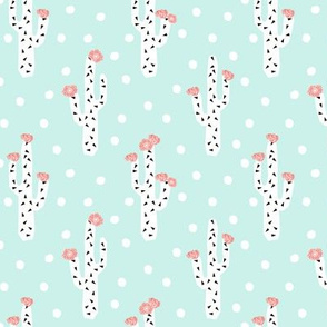 cactus floral mint and pink light mint girls cactus flowers flower cacti cactus flowers fabric