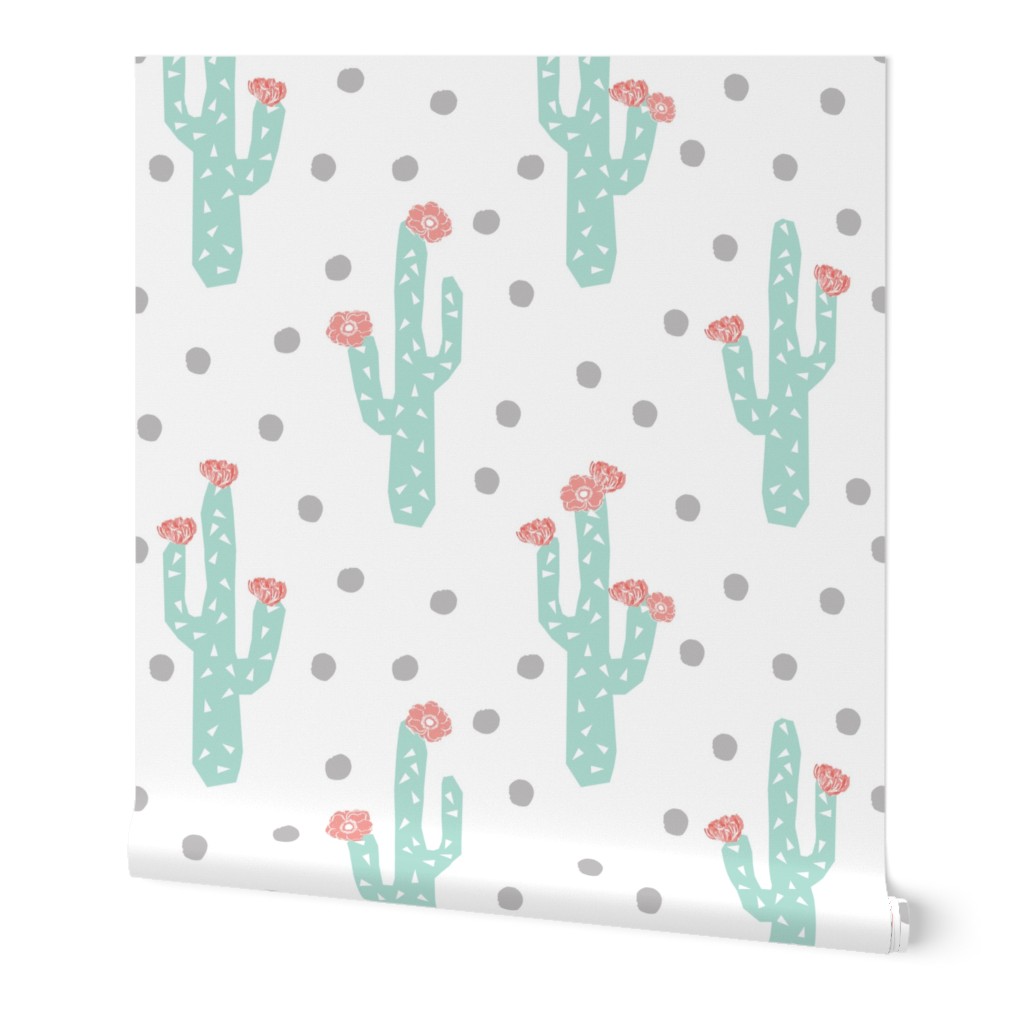 cactus floral flower cacti flowers pink and mint grey and mint and pink 