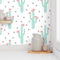 cactus floral flower cacti flowers pink and mint grey and mint and pink 